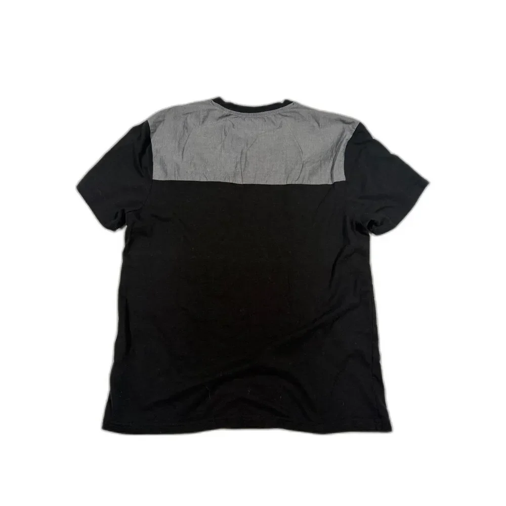 GUESS Men L Colorblock Henley Short Sleeve T-Shirt Black Grey Faux Zip Pocket - Picture 2 of 6